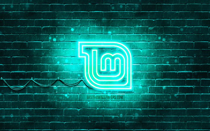 Linux Mint Mate turkoosi logo, 4k, turkoosi brickwall, Linux Mint Mate-logo, Linux, Linux Mint Mate neon-logo, Linux Mint Mate