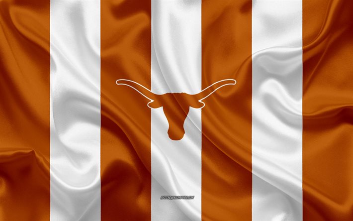 Los Longhorns de Texas, equipo de f&#250;tbol Americano, el emblema, la bandera de seda, de color naranja-blanco textura de seda, de la NCAA, los Longhorns de Texas logotipo, Austin, Texas, estados UNIDOS, el f&#250;tbol Americano de la Universidad de Tex