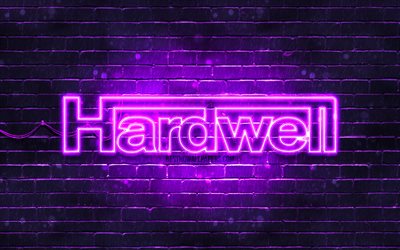 Hardwell violeta logotipo de 4k, superestrellas, holandés DJs, violeta brickwall, Hardwell logotipo, Robbert van de Corput, Hardwell, estrellas de la música, Hardwell neón logotipo