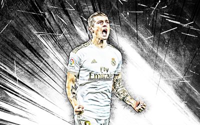 4k, Toni Kroos, grunge art, Real Madrid FC, german footballers, La Liga, Spain, Kroos, white abstract rays, soccer, football, Toni Kroos 4K, Real Madrid CF, LaLiga