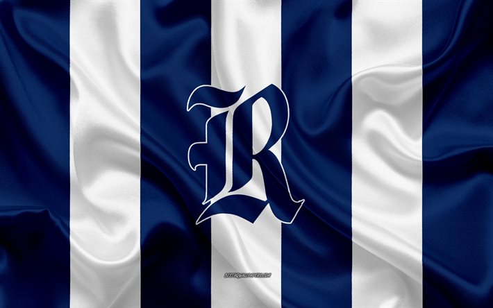Arroz Corujas, Time de futebol americano, emblema, seda bandeira, azul e branco de seda textura, NCAA, Arroz Corujas logotipo, Houston, Texas, EUA, Futebol americano
