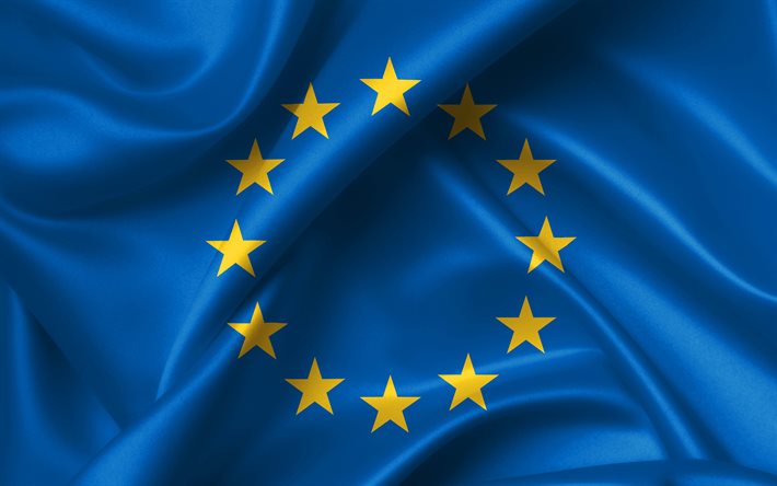 4k, bandiera dell&#39;Unione Europea, in seta, bandiera, Europa, simboli nazionali, Bandiera dell&#39;Unione Europea, la bandiera dell&#39;Unione Europea, i paesi Europei, dell&#39;Unione Europea fabic bandiera