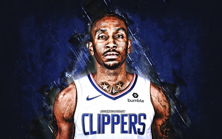 Rodney McGruder, NBA, Los Angeles Clippers, blue stone background, American Basketball Player, portrait, USA, basketball, Los Angeles Clippers players