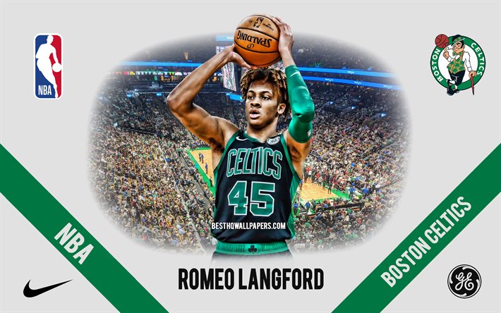 Romeo Langford, Boston Celtics, Amerikansk Basketspelare, NBA, portr&#228;tt, USA, basket, TD Garden, Boston Celtics logotyp