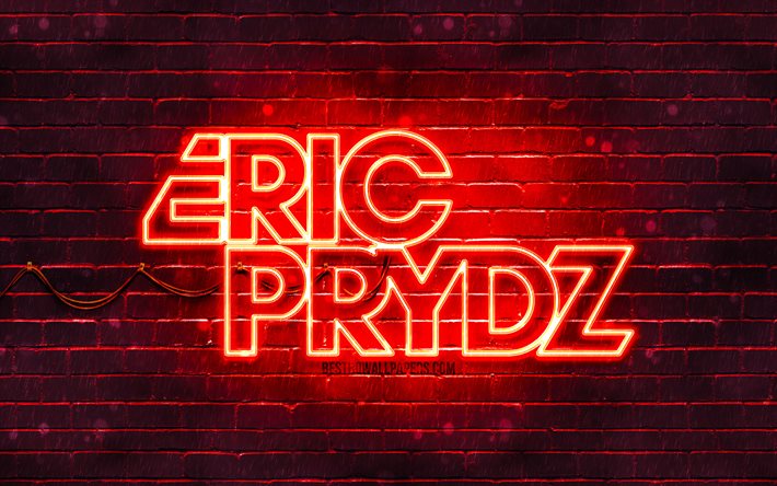Eric Prydz logo vermelho, Pryda, 4k, superstars, Sueco De DJs, vermelho brickwall, Cirez D, Eric Sheridan Prydz, estrelas da m&#250;sica, Eric Prydz neon logotipo, Eric Prydz logotipo, Sheridan, Eric Prydz