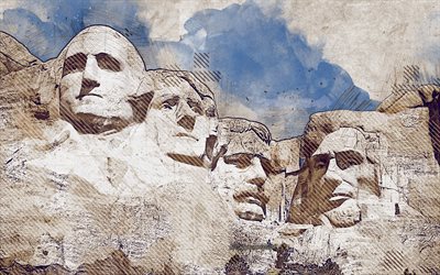 Rushmore, Pennington County, Etel&#228;-Dakotassa, grunge art, creative art, maalattu Rushmore piirustus, Rushmore grunge, digitaalista taidetta, Mount Rushmore National Memorial