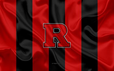 Rutgers Scarlet Knights, Time de futebol americano, emblema, seda bandeira, vermelho-preto de seda textura, NCAA, Rutgers Escarlate logotipo de Cavaleiros, Piscataway, Nova Jersey, EUA, Futebol americano