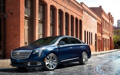 Cadillac XTS, 2018, Azul XTS, coches de lujo, limusina, coches Americanos, Cadillac