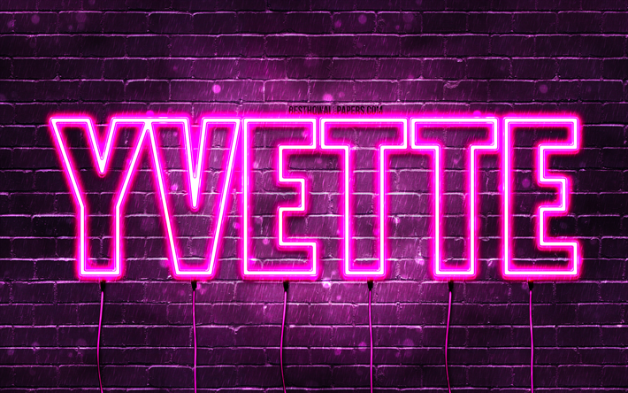 Happy Birthday Yvette, 4k, pink neon lights, Yvette name, creative, Yvette Happy Birthday, Yvette Birthday, popular french female names, picture with Yvette name, Yvette
