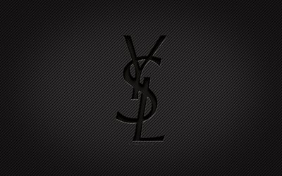 Yves Saint Laurent carbon logo, 4k, grunge art, carbon background, creative, Yves Saint Laurent black logo, brands, Yves Saint Laurent logo, Yves Saint Laurent