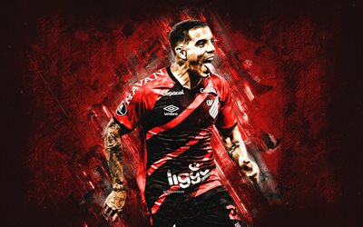 David Terans, Atletico Paranaense, Uruguayan footballer, attacking midfielder, red stone background, Serie A, Brazil, football, grunge art