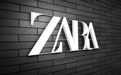 Zara 3D logo, 4K, gray brickwall, creative, brands, Zara logo, 3D art, Zara
