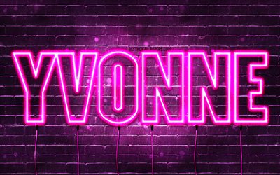 Happy Birthday Yvonne, 4k, pink neon lights, Yvonne name, creative, Yvonne Happy Birthday, Yvonne Birthday, popular french female names, picture with Yvonne name, Yvonne