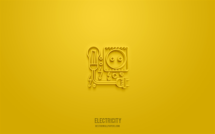 Electricity 3d icon, white background, 3d symbols, Electricity, technology icons, 3d icons, Electricity sign, technology 3d icons