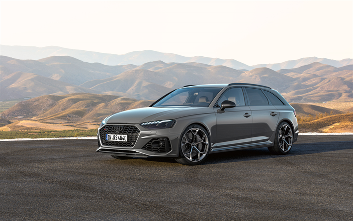 2023, Audi RS4 Avant Competition Plus, front view, exterior, new gray RS4 Avant, gray station wagon, German cars, Audi