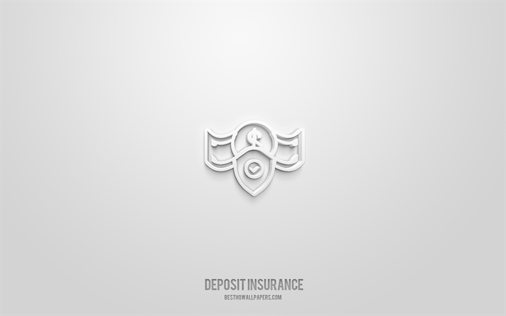 Deposit insurance 3d icon, white background, 3d symbols, Deposit insurance, insurance icons, 3d icons, Deposit insurance sign, insurance 3d icons