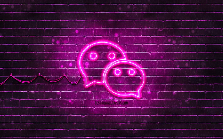 logo violet weixin, 4k, mur de briques violet, logo weixin, r&#233;seau social, logo n&#233;on weixin, weixin
