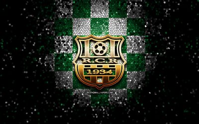 RC Relizane, glitter logo, Algerian Ligue Professionnelle 1, green white checkered background, soccer, Algerian football club, RC Relizane logo, mosaic art, football, RC Relizane FC