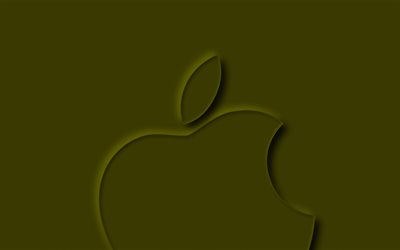 Apple yellow logo, 4K, creative, minimal, yellow backgrounds, Apple 3D logo, Apple minimalism, Apple logo, Apple