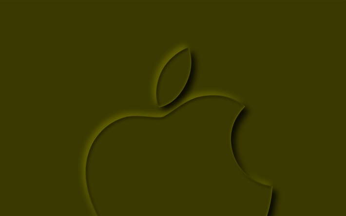 apple gul logotyp, 4k, kreativ, minimal, gula bakgrunder, apple 3d logotyp, apple minimalism, apple logotyp, apple