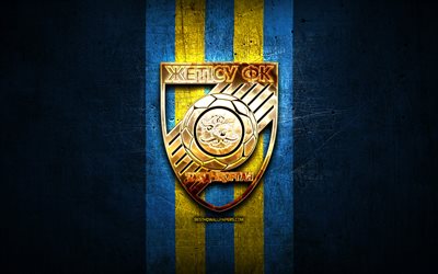 zhetysu fc, altın logo, kazakistan premier ligi, mavi metal arka plan, futbol, ​​kazak futbol kul&#252;b&#252;, fc zhetysu logo, zhetysu taldykorgan