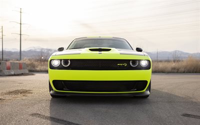 Dodge Challenger SRT Hellcat, front view, exterior, american sports car, green Challenger SRT, american cars, Dodge