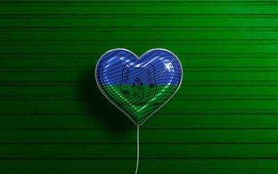 I Love Sao Mateus, 4k, realistic balloons, green wooden background, Day of Sao Mateus, brazilian cities, flag of Sao Mateus, Brazil, balloon with flag, cities of Brazil, Sao Mateus flag, Sao Mateus