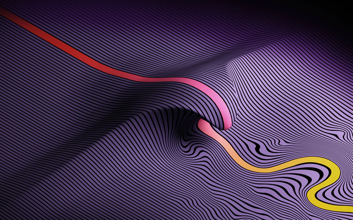 onda 3d viola, 4k, arte digitale 3d, sfondo onda viola, sfondo onde 3d, sfondo onda digitale 3d