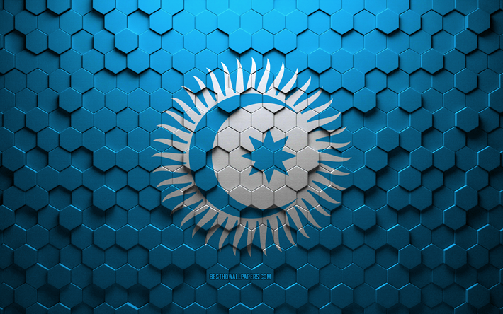 drapeau du conseil turc, art en nid d abeille, drapeau des hexagones du conseil turc, art des hexagones 3d du conseil turc