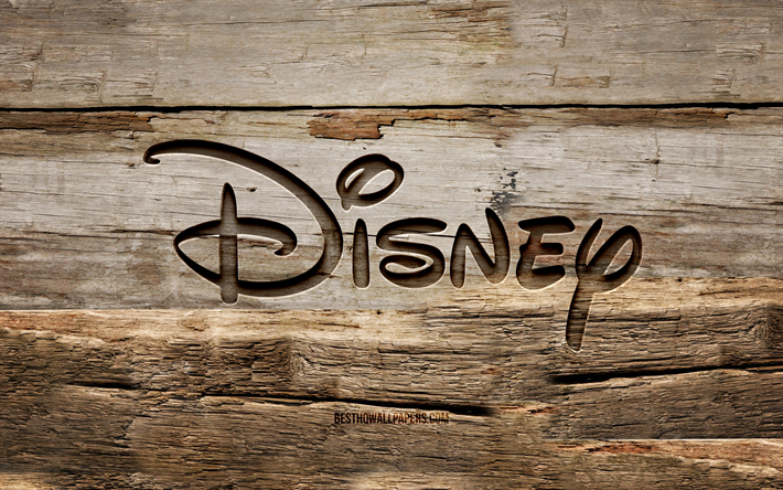 logotipo de madera de disney, 4k, fondos de madera, marcas, logotipo de disney, creativo, tallado en madera, disney