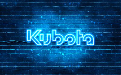 Kubota blue logo, 4k, blue brickwall, Kubota logo, brands, Kubota neon logo, Kubota
