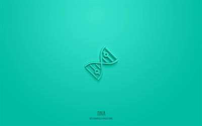 DNA 3d icon, turquoise background, 3d symbols, DNA, science icons, 3d icons, DNA sign, science 3d icons