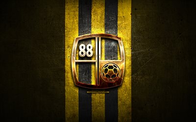 barito putera fc, altın logo, 1 endonezya lig, sarı metal arka plan, futbol, ​​endonezya futbol kul&#252;b&#252;, barito putera logo, barito putera