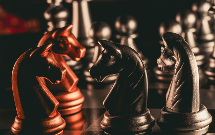Download wallpapers 4k, chess, knight, horses chess pieces, knight chess,  mind games, chess concepts, two knights for desktop free. Pictures for  desktop free