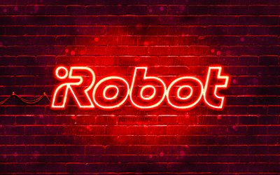 irobot punainen logo, 4k, punainen tiilisein&#228;, irobot logo, tuotemerkit, irobot neon logo, irobot