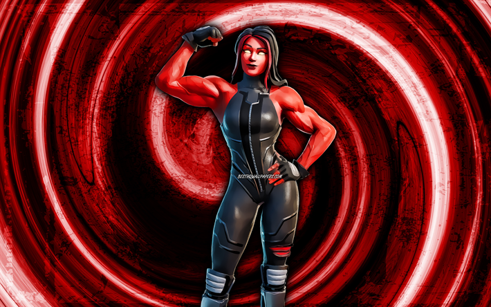 4k, Red She-Hulk, red grunge background, Fortnite, vortex, Fortnite characters, Red She-Hulk Skin, Fortnite Battle Royale, Red She-Hulk Fortnite