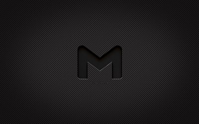 Gmail carbon logo, 4k, grunge art, carbon background, creative, Gmail black logo, brands, Gmail logo, Gmail