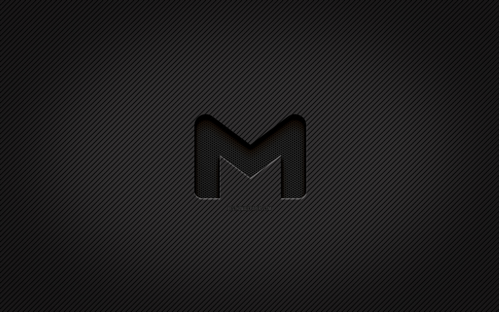 logo gmail in carbonio, 4k, grunge art, sfondo in carbonio, creativit&#224;, logo gmail nero, marchi, logo gmail, gmail