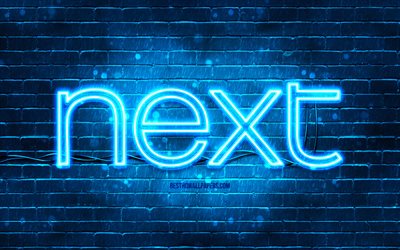 Next blue logo, 4k, blue brickwall, Next logo, brands, Next neon logo, Next