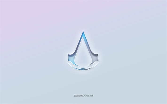Assassins Creed logo, cut out 3d text, white background, Assassins Creed 3d logo, Assassins Creed emblem, Assassins Creed, embossed logo, Assassins Creed 3d emblem
