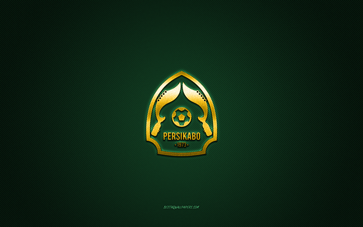 ペルシカボ1973, インドネシアのサッカークラブ, 黄色のロゴ, 緑の炭素繊維の背景, リーグ1, フットボール, ボゴール, インドネシア, ペルシカボ1973ロゴ