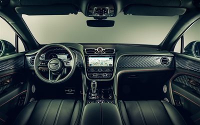 Bentley Bentayga, 2021, interior, vista interior, panel frontal, nuevo Bentayga, lujoso interior Brit&#225;nico, los coches, Bentley