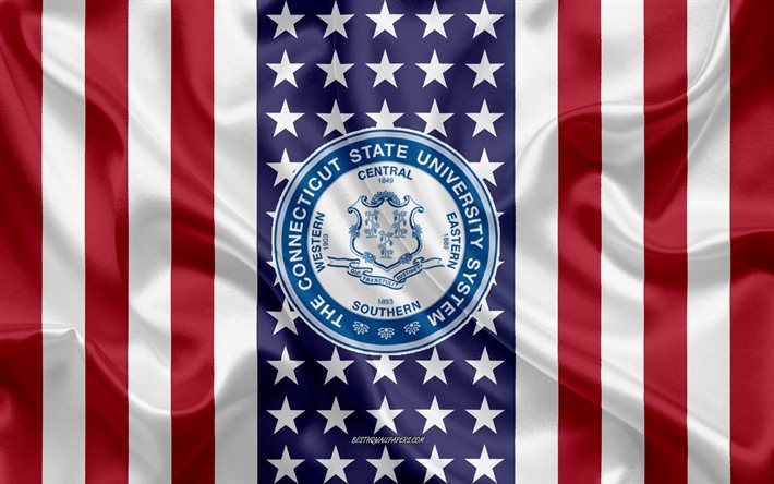 connecticut state university-system-emblem, amerikanische flagge, connecticut state university-system-logo, hartford, connecticut, usa, wahrzeichen von connecticut state university system