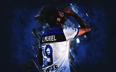 Luis Muriel, Colombian footballer, Atalanta, blue creative background, soccer, Serie A, Champions League