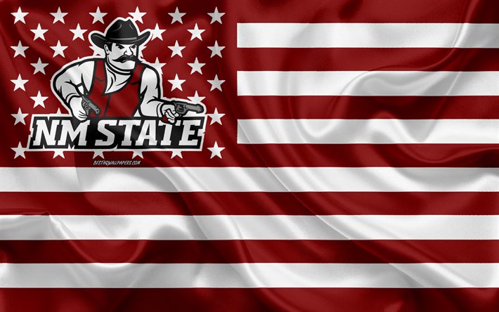 New Mexico State Aggies, Amerikan futbol takımı, yaratıcı Amerikan bayrağı, bordo beyaz bayrak, NCAA, Las Cruces, New Mexico, AMERİKA Birleşik Devletleri, New Mexico State Aggies logo, amblem, ipek bayrak, Amerikan Futbolu