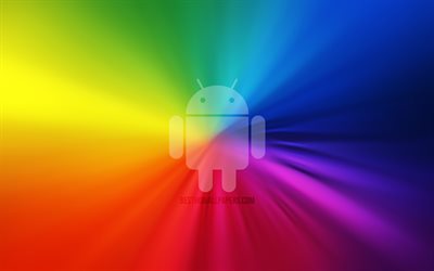 Android logosu, vortex, g&#246;kkuşağı arka planlar, yaratıcı, işletim sistemleri, sanat, Android
