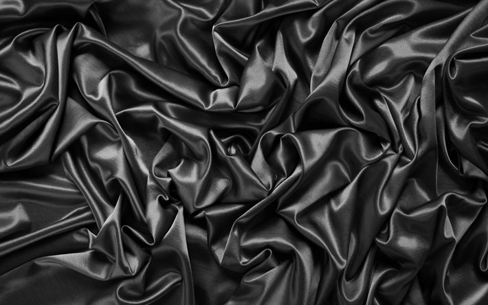 black satin background, 4k, silk textures, satin wavy background, black backgrounds, satin textures, satin backgrounds, black silk texture