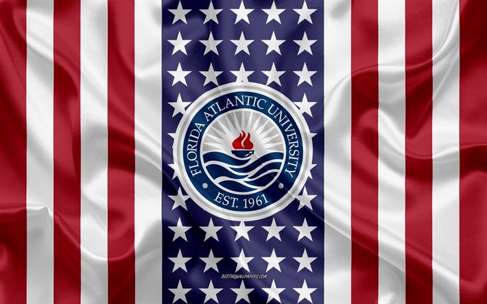 Florida Atlantic University Emblem, Amerikanska Flaggan, Florida Atlantic University logotyp, Florida, USA, Emblem i Florida Atlantic University