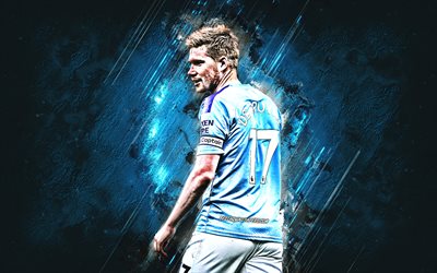 Kevin De Bruyne, Manchester City FC, portrait, belgian footballer, attacking midfielder, blue stone background, creative art, football
