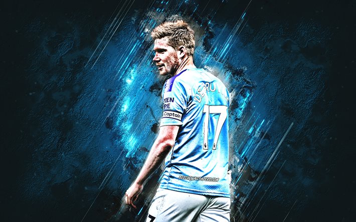 Kevin De Bruyne, Manchester City FC, ritratto, calciatore belga, centrocampista offensivo, pietra blu di sfondo, creativo, arte, calcio